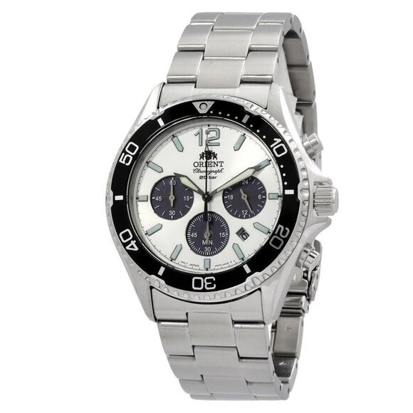 NWT Authentic Orient Sports Solar Powered Chronograph White Dial Men's Watch - Picture 1 of 3